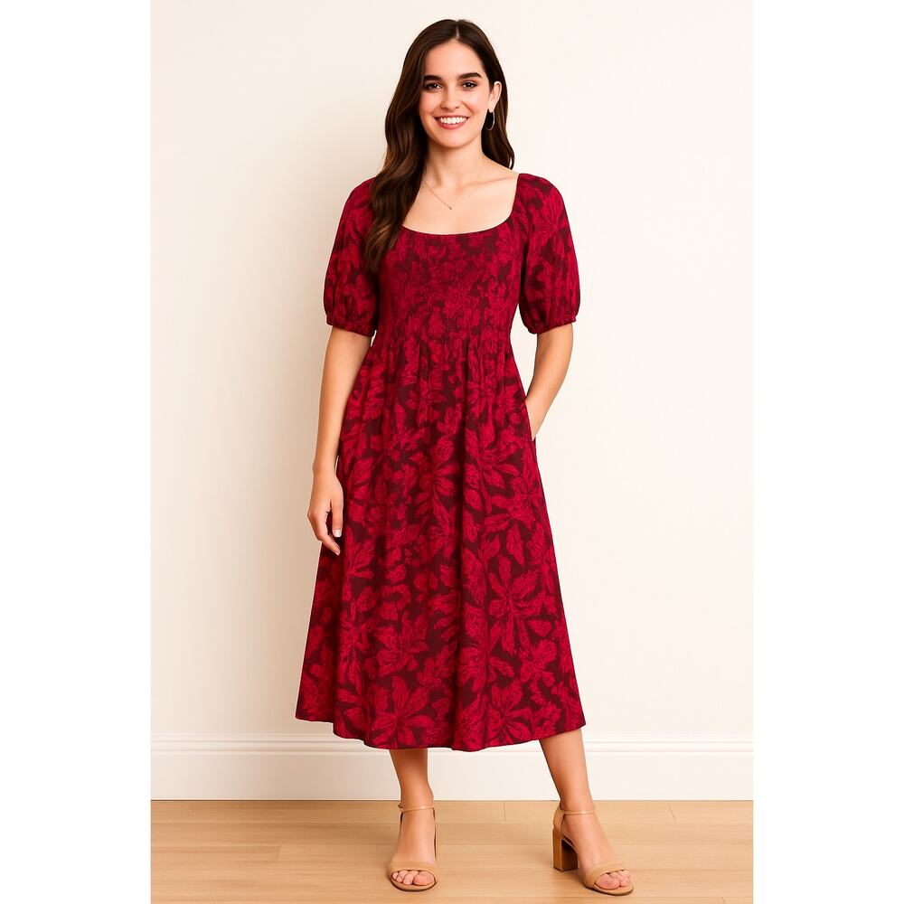 Torrid Pink and Brown Chiffon Floral Tea Length Dress - Size 2X